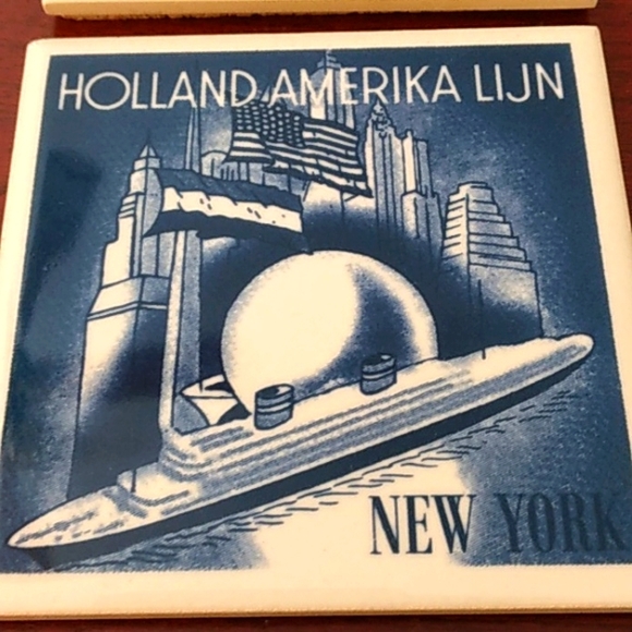 Set of 4 Delft Blue Ceramic Tile Coasters "Holland America Cruise Line" - Picture 2 of 6